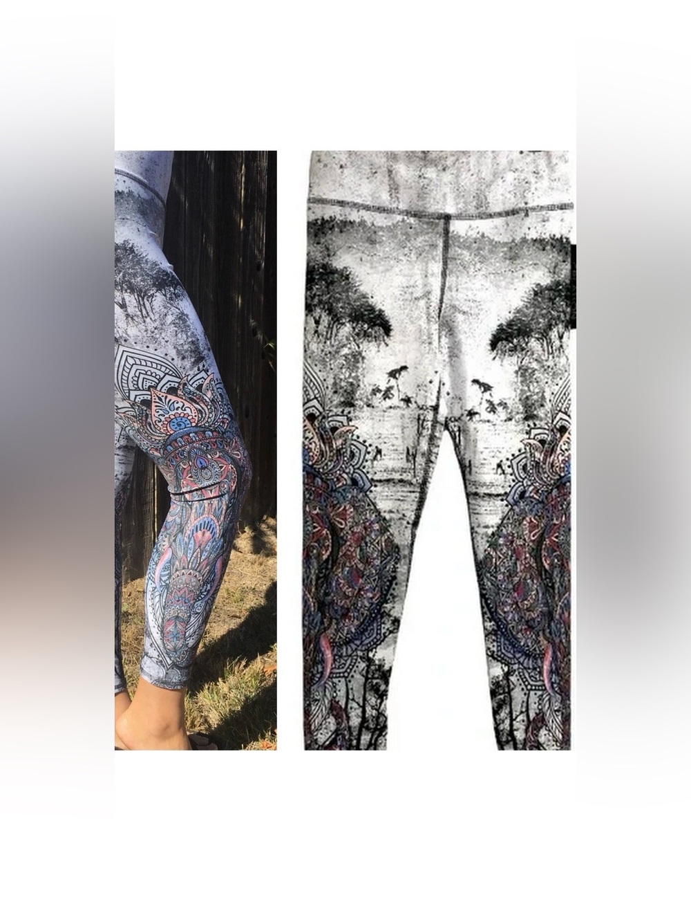 Evolution & Creation athletic leggings w/elephant mandala pattern